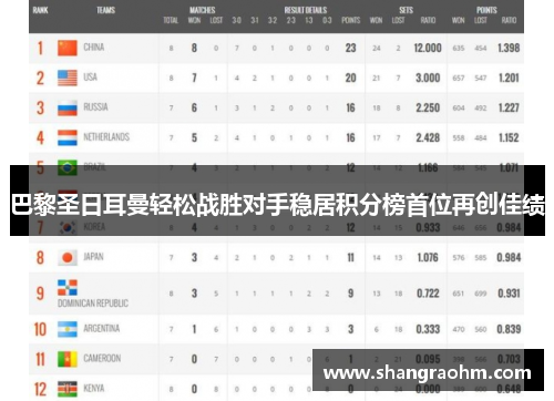 巴黎圣日耳曼轻松战胜对手稳居积分榜首位再创佳绩