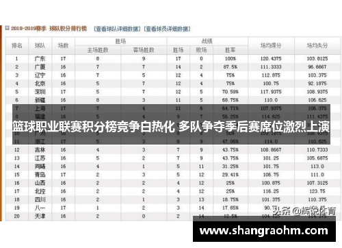 篮球职业联赛积分榜竞争白热化 多队争夺季后赛席位激烈上演