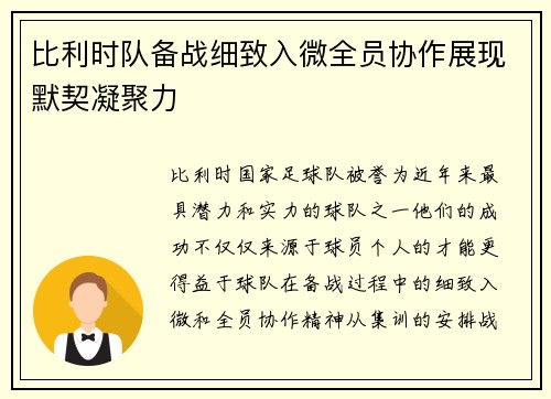 比利时队备战细致入微全员协作展现默契凝聚力