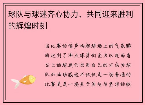 球队与球迷齐心协力，共同迎来胜利的辉煌时刻