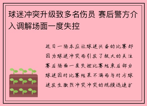 球迷冲突升级致多名伤员 赛后警方介入调解场面一度失控